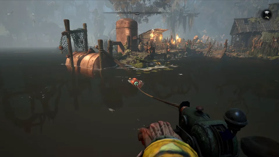 Vessel navigating post-apocalyptic flooded waterways