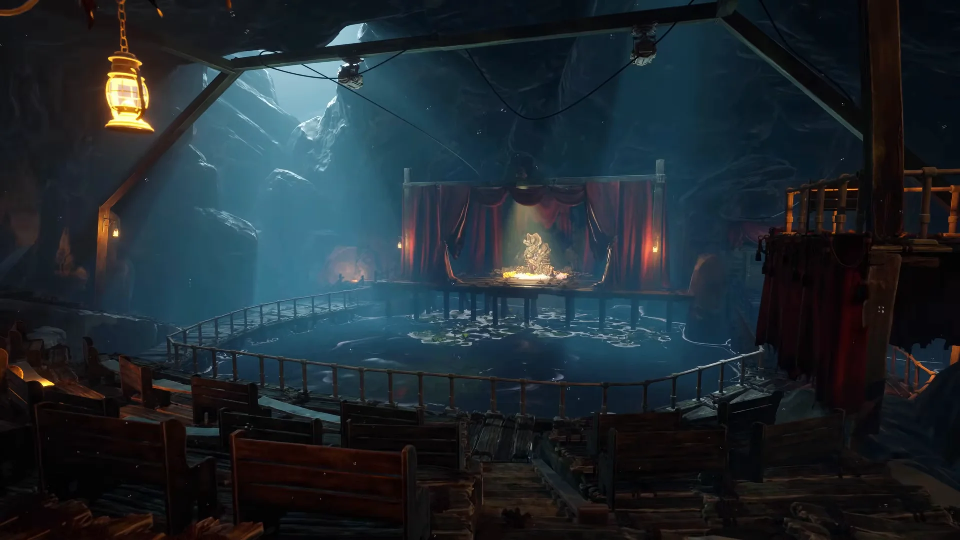 DREADMOOR fishing vessel docking at a weathered pier during the August playtest